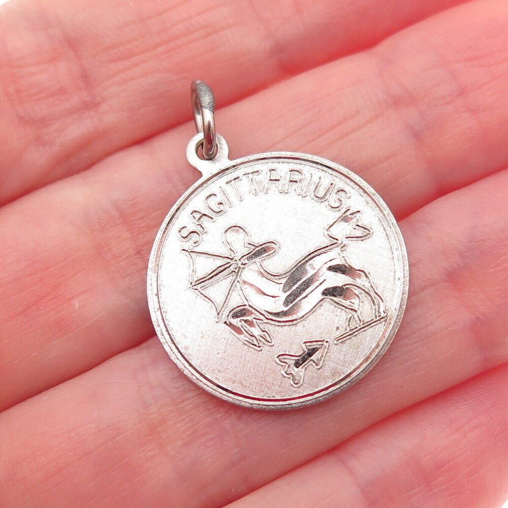 ELCO 925 Sterling Silver Vintage 1971 Engraved Sagittarius Zodiac Charm Pendant